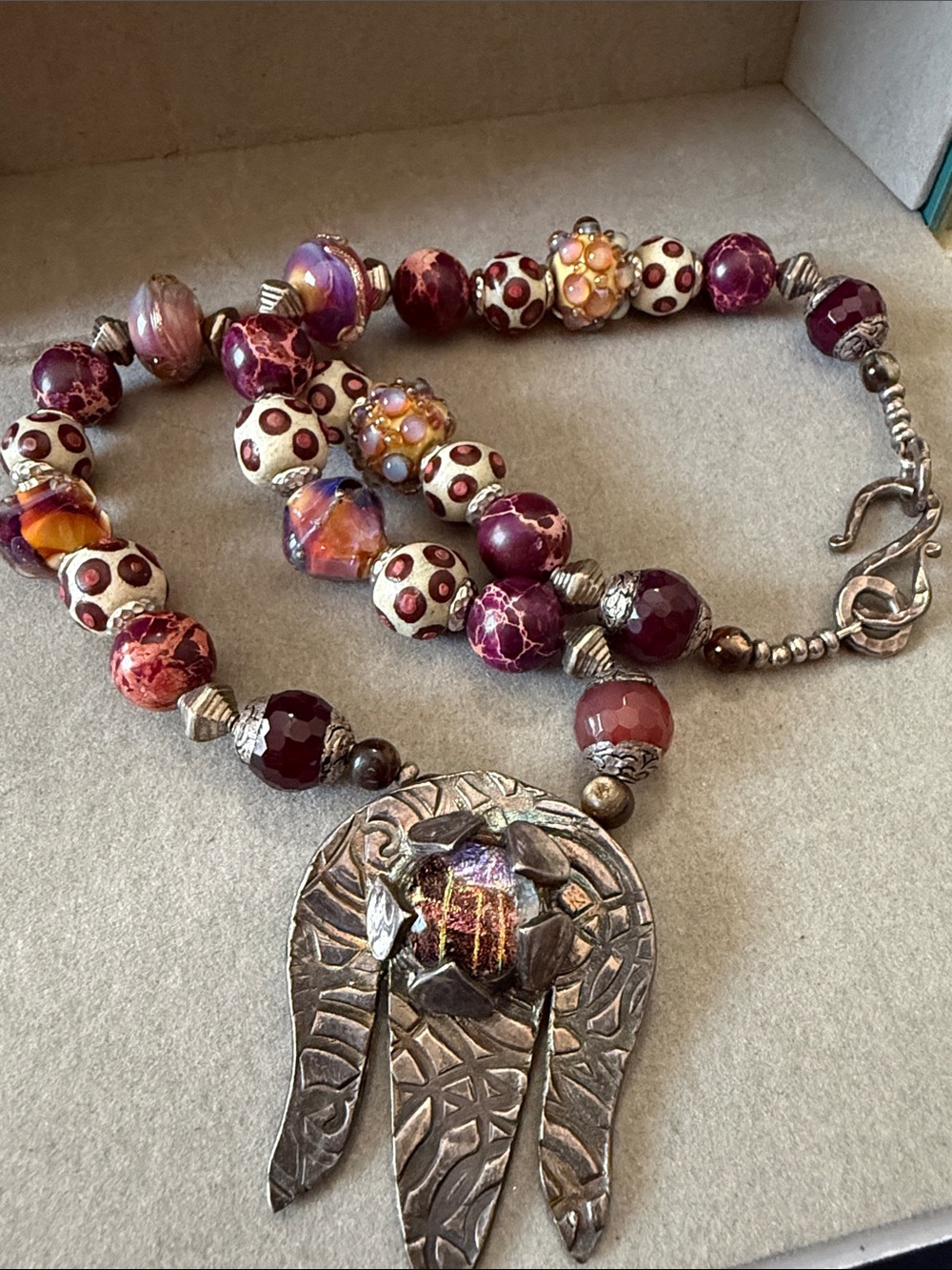 Artisan Iridescent Purple Glass Pendant Necklace